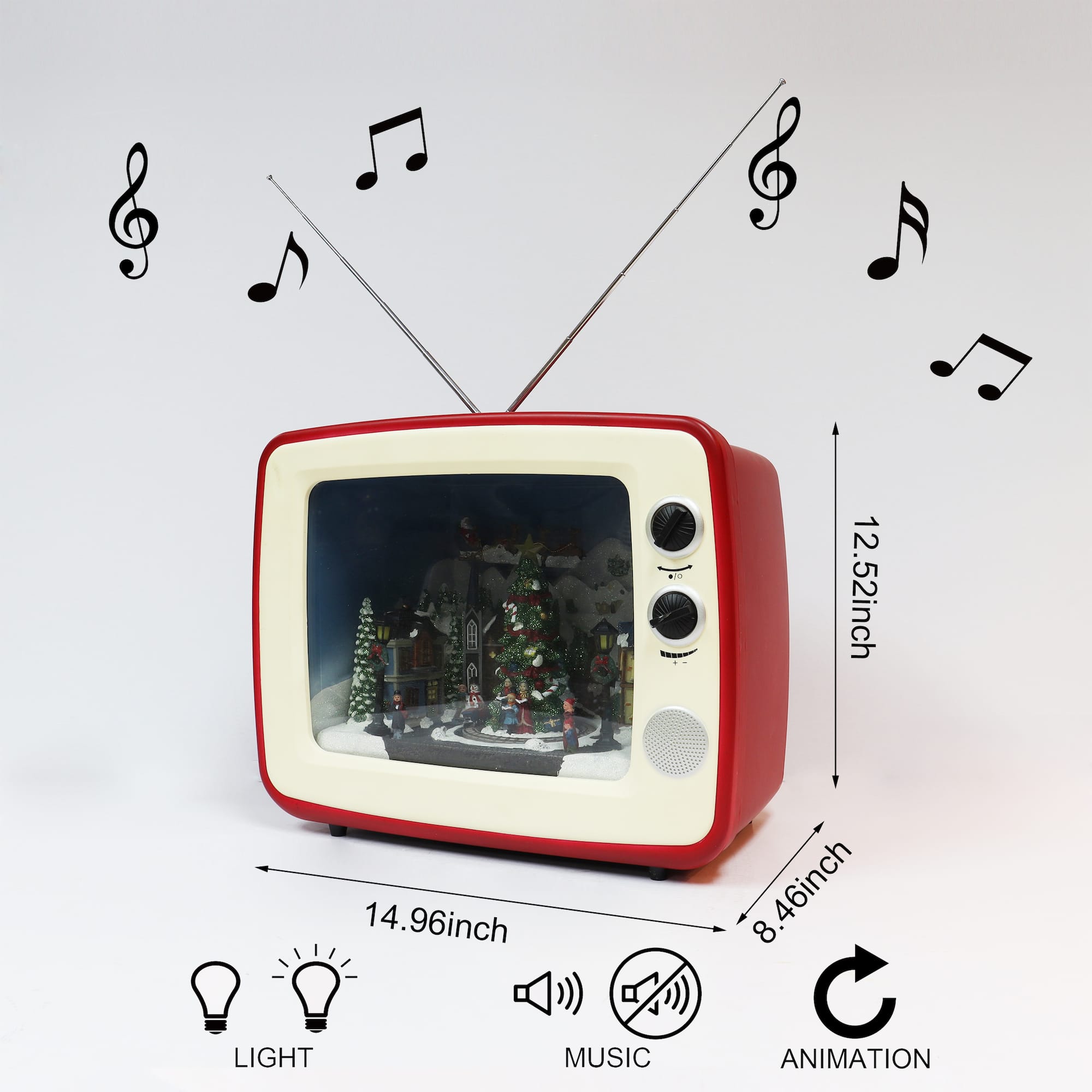 Moments in Time 12.3" Animated Red Retro TV with Mountain Scene
